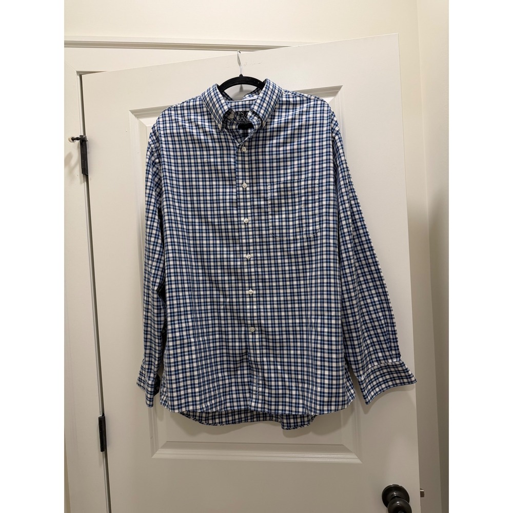 Jos A Bank Signature Collection Wrinkle Free Blue Plaid Cotton Shirt Mens L